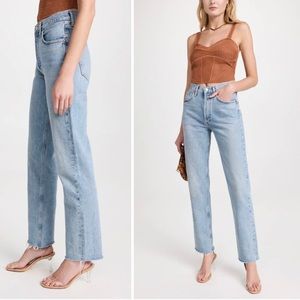 Agolde Lana Mid Rise Straight jean in Sway, raw hems, size 28, EUC
